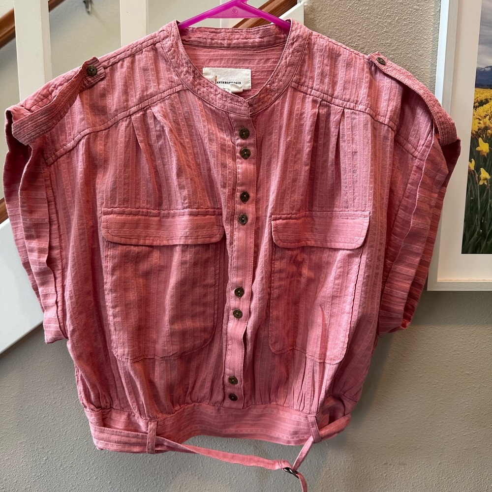 By Anthropologie Short-Sleeved Cinched Safari Top in Medium